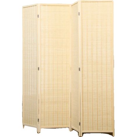 Paravent, Matériau en Bambou et Coton, Quatre Panneaux, Dimensions 180 x 180 cm, Taille Pliée 45 x 6 cm, Cadre en Bois de Pin (1/5)