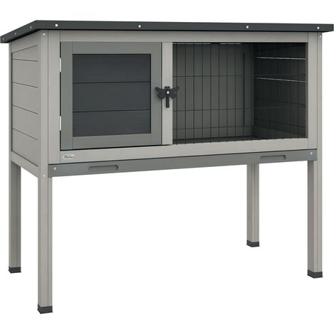 Clapier à lapins en bois de sapin 84x43x70 cm gris avec toit ouvrant