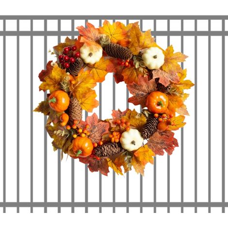 Couronne en Feuilles D'Érable - pour Porte D'Entrée Extérieure Décor Automne Guirlande Décoration Extérieure pour Récolte,Décoration Murale Maison Fête Halloween Thanksgiving (1/5)