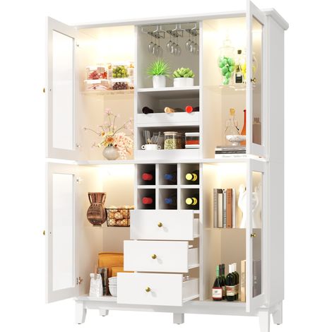 CHICFURN Credenza bar 120x40x180,5 cm bianca in MDF con LED App, 3 cassetti (1/5)