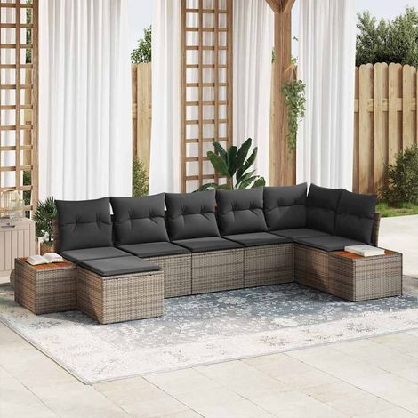 Gartensofa-set mit Kissen 7 pcs Grau Poly-Rattan