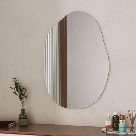 WDWRITTI Asymmetrischer Spiegel 55 x 80 cm Badspiegel Asymmetrisch Wandspiegel Dekorative Spiegel für Badezimmer Wohnzimmer Schlafzimmer Gäste WC