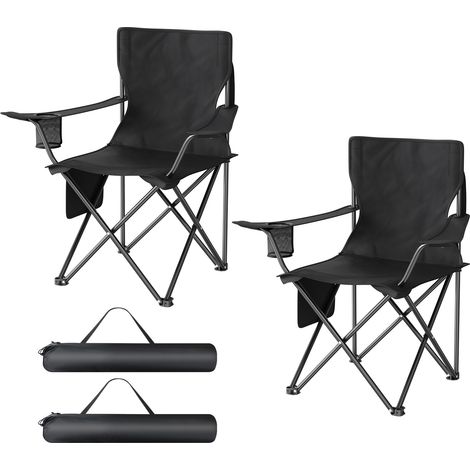 WOLTU Lot de 2 Chaises de Camping, Chaises Pliables Portables, avec Poche Latérale et Porte-gobelet, Charge 120 kg, Noir (1/5)
