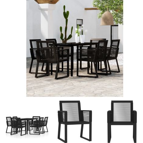 Esstisch - vidaXL 7-tlg. Garten-Essgruppe Schwarz - Gartenmöbel Schwarz (1/5)
