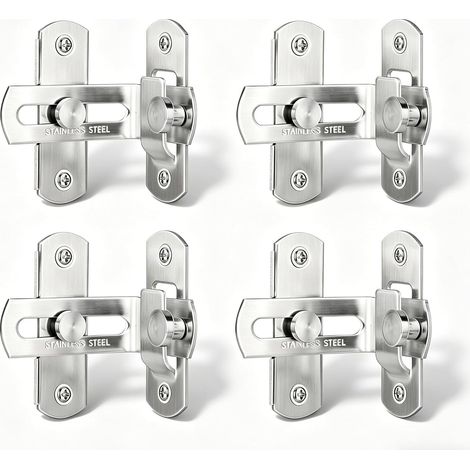 90 Degree Flip Sliding Door Lock, 4Pcs Stainless Steel Right Angle Gate Door Latch, Bolt Latch Lock for Wooden Gates,Barn, Garden, Bathroom (Silver) (1/5)