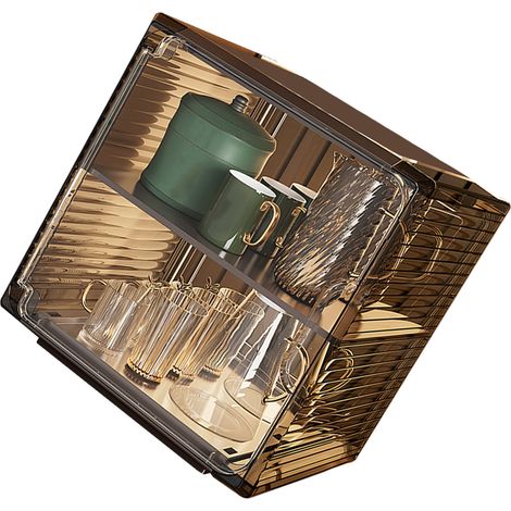 Porte-gobelets empilable en plastique transparent anti-poussière, format moyen, noir, pour armoire ou bureau. (1/5)