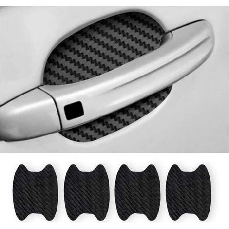 Lot de 4 autocollants en fibre de carbone anti-rayures pour poignée de porte de voiture, film protecteur anti-traces pour poignée de porte automatique, universel pour la plupart des poignées de voitur (1/4)