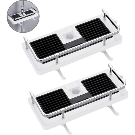 Étagère de douche pour rail de douche sans perçage, étagère de salle de bain, organisateur de douche avec boucle et crochet de pommeau de douche pour rail de douche 22 mm-25 mm - 2 Pack Black and whit (1/5)