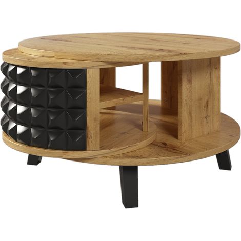 Mesa de centro giratoria con almacenaje oculto, tablero de partículas, color natural (1/5)