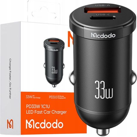 Mcdodo leistungsstarkes Schnell-Autoladegerät für Handys, 2x USB-C, 33 W, LED (1/5)