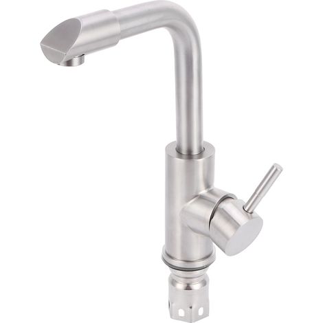 Robinet acier inoxydable G1/2 poignée unique 360° pour lavabo salle bain (1/5)