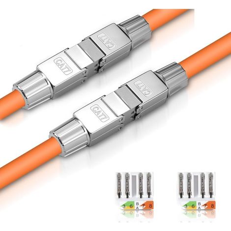 Lot de 2 connecteurs de câble réseau Cat 7 sans outil - Connecteur RJ45 Cat7 - Adaptateur pour câble de pose LAN - Connecteur Ethernet Cat pour câble d'installation - 10 Gbit/s (1/3)