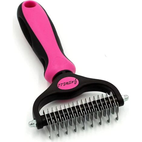 Outil de toilettage rose pour animaux de compagnie - Griffoir double face pour sous-poil de chiens et de chats - Sûr (1/5)