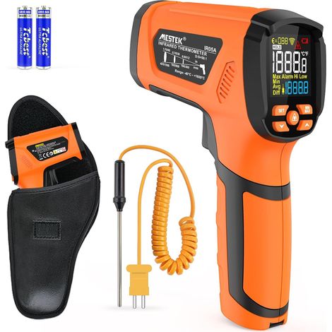 Thermomètre Infrarouge Pistolet Temperature Laser Pyrometer Sans Contact LCD -40°C1600°C avec LCD Couleur pour Cuisine l'industrie HVAC Forge Furnace Metal Smelting, Émissivité Réglable (1/5)