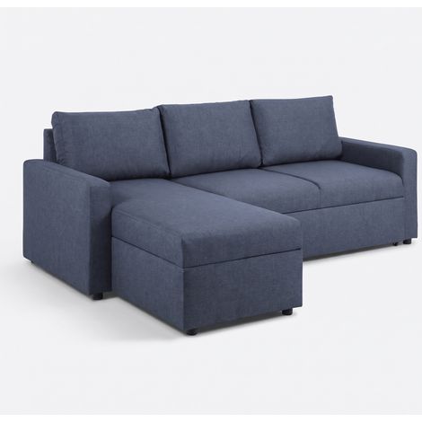 Sander Schlafsofa mit Ottomane, Aufbewahrung und Auszug blau. (1/5)