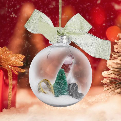 Bola de nieve colgante vintage – motivo de máquina de coser – adorno decorativo de plástico para árbol de Navidad de uso interior (1/5)