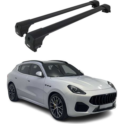 OMAC Aluminium Dachträger Querträger für Maserati Grecale 2023-2026 – City Crash – ISO/PAS 11154:2006 – Abschließbar – Max. 75 kg – 2 Stangen Schwarz (1/5)
