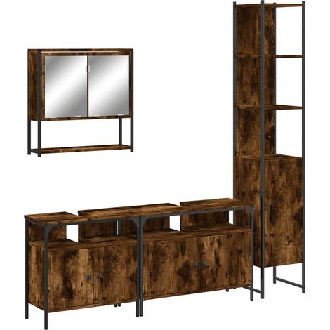 Maison Exclusive - Set Mobili da Bagno 4 pz Rovere Fumo in Legno Multistrato