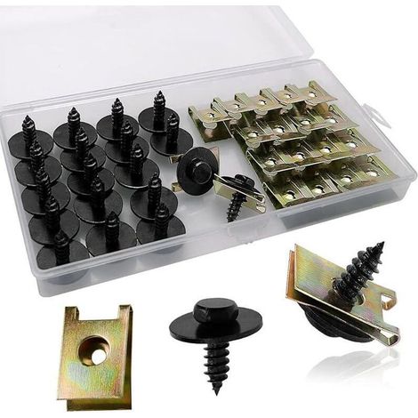 40 Pièces Clip à Vis et Écrou de Kit, Écrous de Fixation pour Garde-Boue de Voiture, Type U Sous Support de Passage Roue Kit, pour Voiture Panneau de Porte Intérieur (1/4)