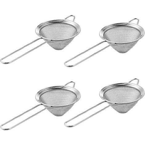 Lot de 4 passoires à cocktails en acier inoxydable à mailles fines, passoires de cuisine, passoires à thé coniques (8,5 cm) (1/5)