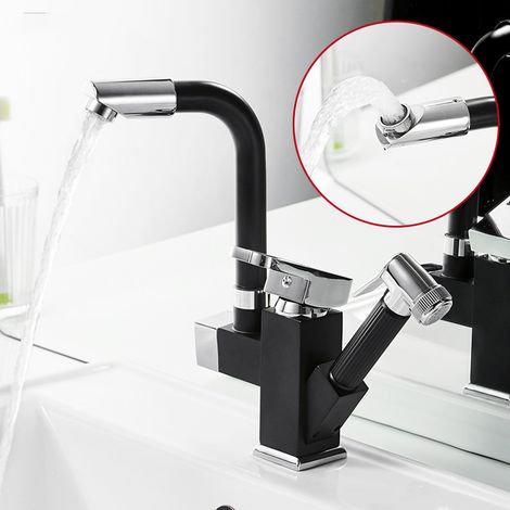 Grifo de cocina giratorio 360°, mezclador multifuncional con rociador extraíble, color negro
