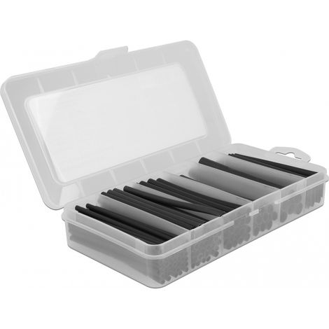 Delock Caja surtida de tubos termorretrÃ¡ctiles, pared doble con adhesivo interior, relaciÃ³n de contracciÃ³n 3:1 y 4:1, negro 116 piezas
