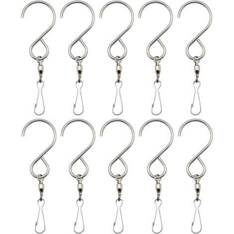 Pinces à Crochet Pivotantes, 10 Pack Crochets en S en Acier Inoxydable Rotatifs Pivotant Crochets Clips Carillons Spinner Paniers Suspendus Extérieurs Plantes Drapeau Party Jardin Accessoires