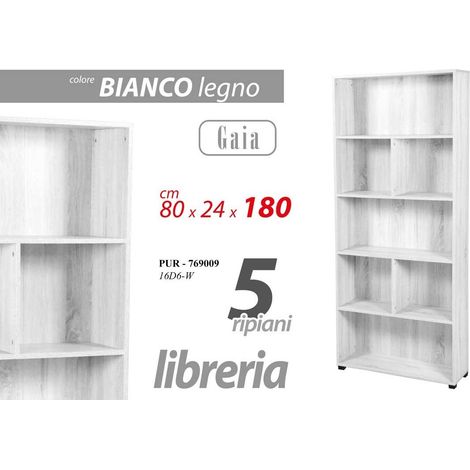 Libreria Gaia 5 ripiani bianca cm 80x24x180 h