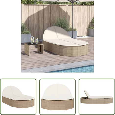 Gartenmöbel - Doppel-Sonnenliege mit Auflagen Beige Poly Rattan (1/5)