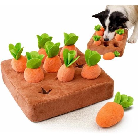 Tappetino per cani con profumo di carota, tappetino morbido per l'alimentazione, include 9 carote di peluche, tappetino interattivo per l'addestramento olfattivo, allontana la noia (1/4)