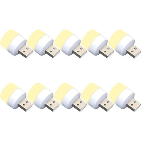 Lot de 10 veilleuses LED, USB, 1W, 5V-1A, 6000K, 110lm, lumière chaude (1/5)
