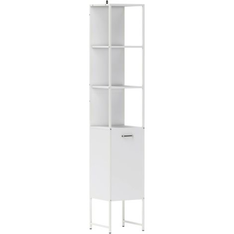 Elegant White Tall Bathroom Cabinet with Open Shelves and Adjustable Storage Space for Stylish Organization (1/5)
