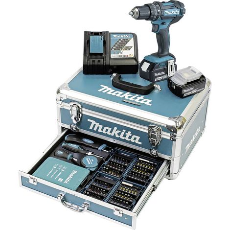 Makita – Perceuse-visseuse à percussion sans fil 18V – 2 batteries 3.0Ah – Couple 62Nm – Mécanisme de percussion désactivable – Mallette aluminium (1/4)