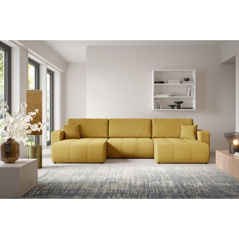 Wohnlandschaft Sofa mit Schlaffunktion AUGUSTO in Stoff Wind Honiggelb (1/5)