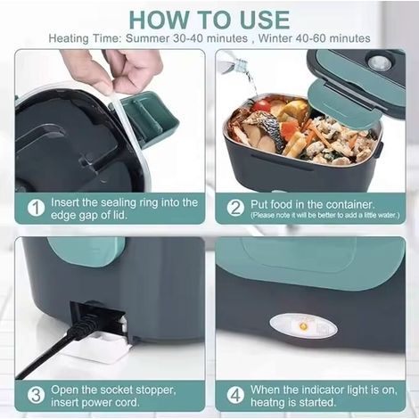 Gamelle Chauffante 12v 24v 220v Boite Chauffante Repas Pour Voiture Camion Bureau Travail 1.5L Lunch Box Chauffante Electrique Et Sac De Transport De Haute Qualité Gris,vert (1/4)