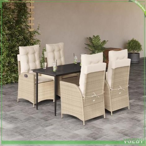 Ensemble à manger de jardin - 3213237 - Beige poly rotin - Table verre trempé - 4 chaises inclinables (1/5)