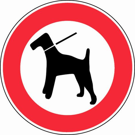 Panneau Interdit aux chiens même tenus en laisse - Rigide Ø80mm - 4020518