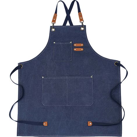Tablier de menuiserie en toile épaisse imperméable, atelier jardinage salon de café, bleu clair (1/5)