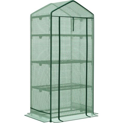 Outsunny Mini-Gewächshaus Anzuchtgewächshaus mit Folienabdeckung und 3 Regalböden, Rolltür, Gemüsebeet in Grün 69 x 49 x 125 cm für Gartenliebhaber 
On-Site
