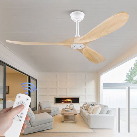 Ventilador de techo de 60 pulgadas sin luz, efecto madera natural, con mando a distancia DESVIAE (1/5)