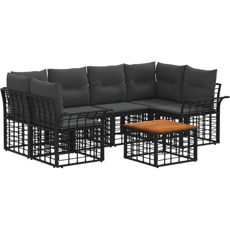 Conjunto de sofás de exterior 7 uds. Negro y Gris oscuro vidaXL (1/5)