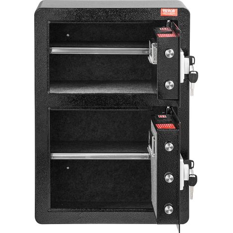 Coffre-fort 99 litres avec serrure clé et code, sac ignifugé, éclairage LED, 2 séparateurs réglables, noir pour argent et bijoux. (1/5)
