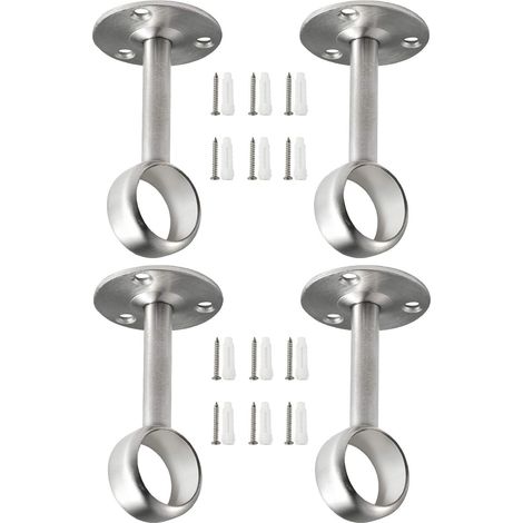 Ensemble de 4 pièces, support de tringle à vêtements robuste argenté, support de tringle à rideau de douche, support de fixation au plafond, support de tringle à vêtements (1/5)