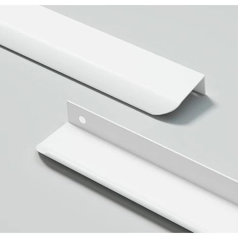 Lot de 4 poignées de meuble - Poignée de porte cachée - Poignées d'armoire - Poignée de tiroir en aluminium - Poignées de meuble invisibles - Poignées de cuisine - Blanc, 30 cm (bords arrondis) (1/5)