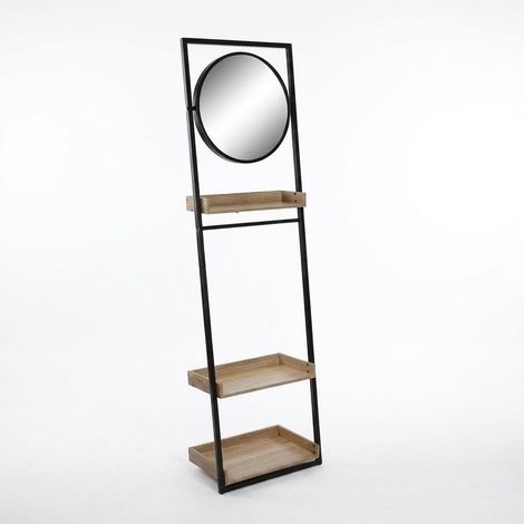 Scaffale Bagno Specchio Rotondo Metallo Legno Moderno Alto 180x52x30.5 cm (1/5)