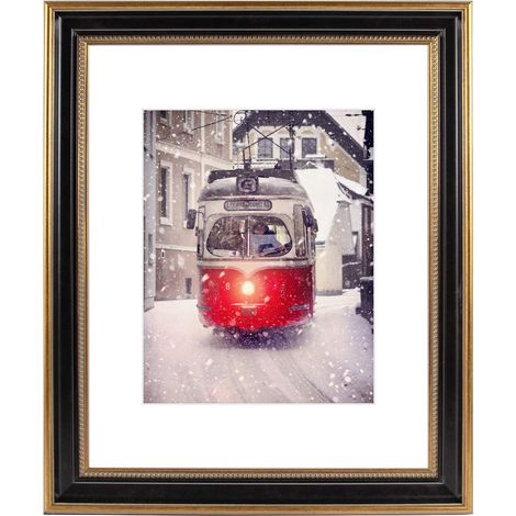 Cadre photo noir avec passe-partout blanc pour photo, montage mural (motif doré orné, 40,6 x 50,8 cm pour photo de 28 x 35,6 cm) (1/5)