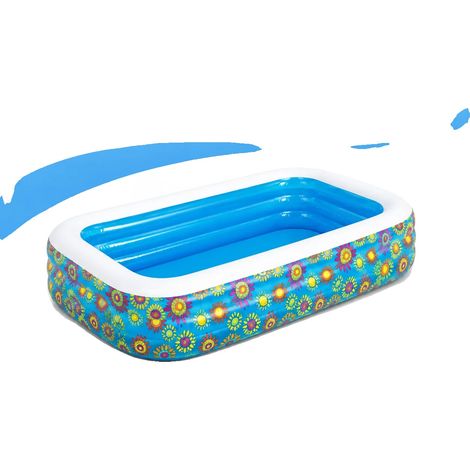 Piscine familiale gonflable, design rectangulaire, matériau durable, Bleu (1/2)
