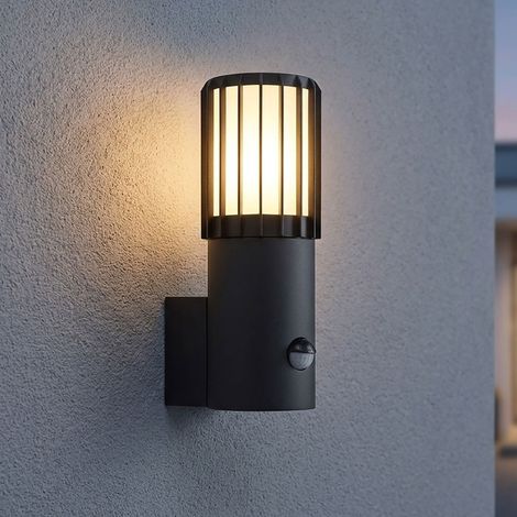 Lampada da esterno, lampada da giardino, sensore di movimento, antracite, alluminio, opalino, IP54, H 24 cm (1/5)