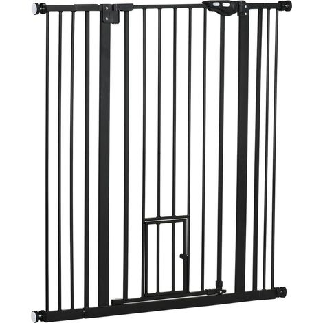 Barrière de sécurité extensible avec petite porte, fermeture automatique et double verrouillage, 74-101 x 104,1 cm, noire (1/5)