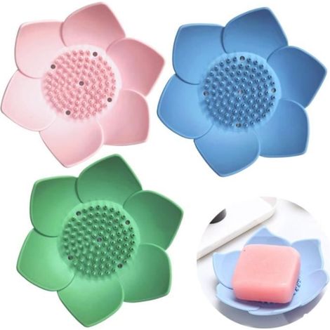 (Farbe) 3-teiliges Seifenschalen-Set, Lotus-Seifenschale, Seifenschale aus Silikon, geeignet fürs Badezimmer, zur Aufbewahrung von Seife (1/4)
